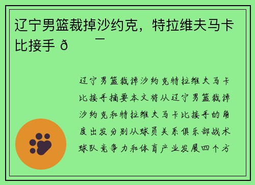 辽宁男篮裁掉沙约克，特拉维夫马卡比接手 💯